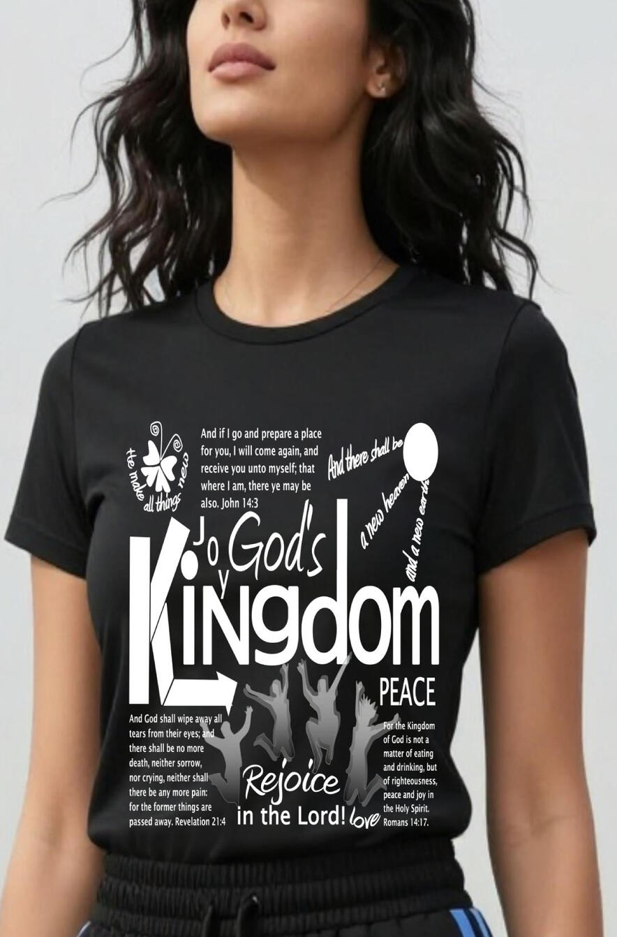 God's Kingdom Women's Christian T-shirt, featuring a silhouette graphics and word art.