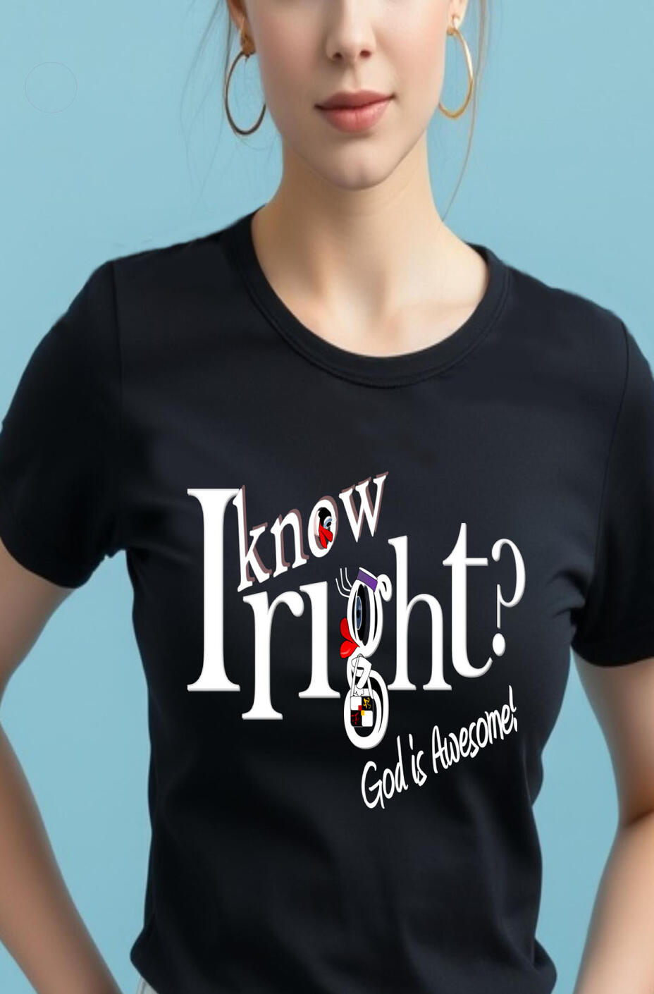 I Know Right Women's Christian T-shirt, featuring a funny duck silhouette with the letter "g."