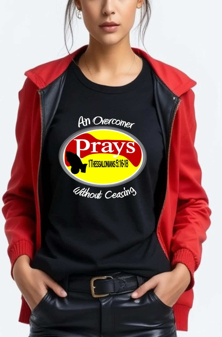 An Overcomer Prays Women's Christian T-shirt.