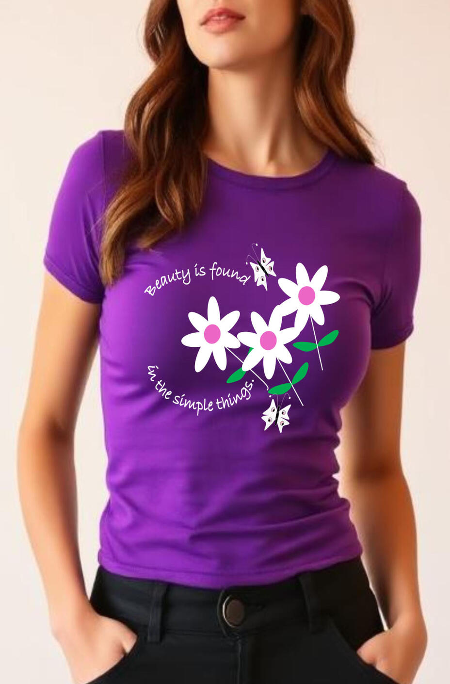 Simple Things Flowers Christian T-shirt, featuring pink and white flowers.