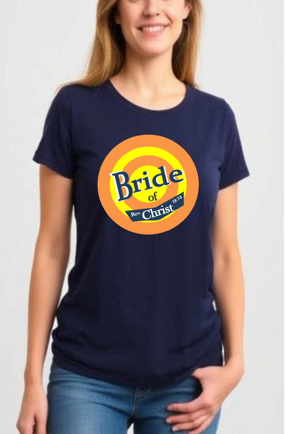 Bride of Christ Christian T-shirt. A Bullseye design of yellow and orange.